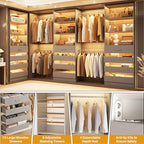 Aheaplus Closet System with 12 Drawers, 8.5-11.5Ft Wood Closet Organizer System with 4 Hanging Rods & 3 Towers, 4Ft & 6Ft L-Shaped Walk-in Closets Wardrobe Organizer Clothes Rack, Set of 3, Grey1 - color: Grey