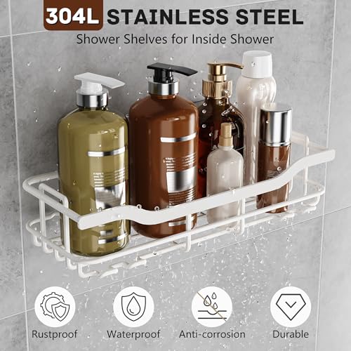 OMAIRA 3-Pack Shower Caddy with Soap Holder, Adhesive Rustproof No-drill Strudy Loading Inside Shower Organizer Shelves Rack Storage Bathroom Organization for Smooth Wall Glass Tile, White (X-Large) - color: 3PCS White - XX Large