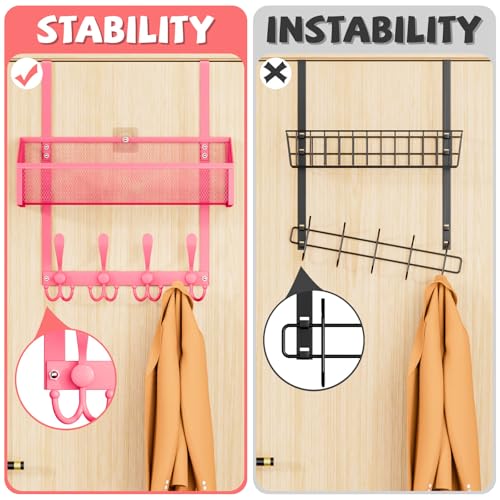 Kaiferty Over The Door Hooks Organizer, Coat Rack Over The Door Storage Hanger Towel Rack, Back of Door Storage Organizer for Bathroom,Bedroom,Kitchen,Office (Pink, 2-Tier) - color: Pink, size: 2-Tier