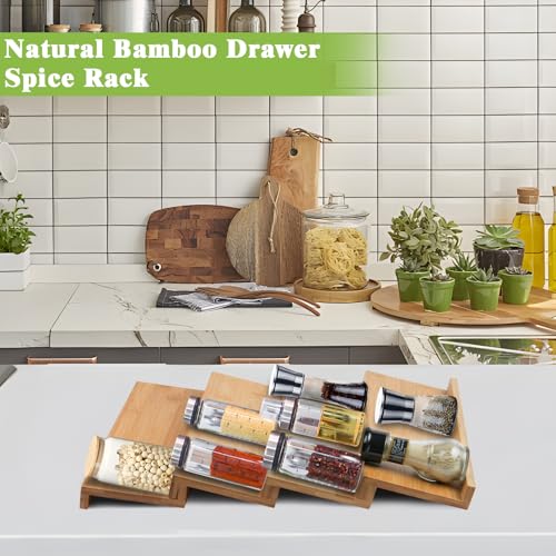 Bamboo Spice Drawer Organizer for Insert Shallow Drawer, 8 Tier Stackable Spice Rack Organizer for Cabinet(4.8" D x 13" W x 1.65" H) Seasoning Storage Organization for Kitchen Pantry Drawer - size: 8 PCS