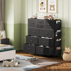 WLIVE Dresser for Bedroom with 10 Drawers, Fabric Dresser Chest of Drawers with Side Pockets and Hooks, Sturdy Metal Frame, Drawers Organizer Unit for Living Room, Hallway, Black - color: Black