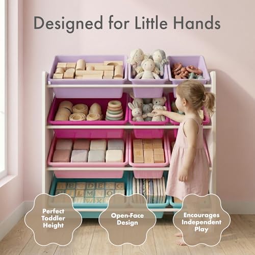 Humble Crew Toy Storage Organizer with 12 Removable Storage Bins for Kids Playroom, 4-Tier Toddler Toy Organization, White/Pink/Purple/Turquoise - color: White/Pink/Purple/Turquoise
