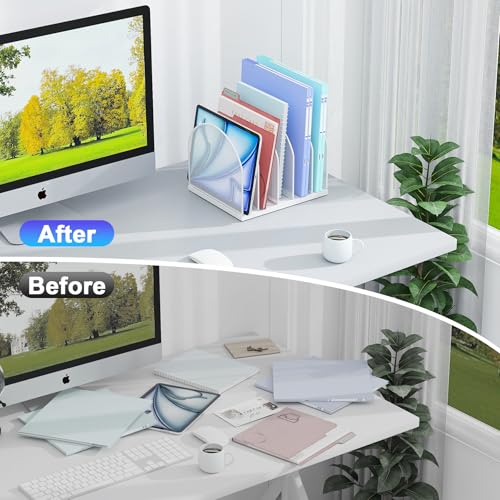 gianotter Desktop File Organizer, Desk Organizer with 5 Compartments, Paper Organizer for Desk, Workspace Organizers for Office Supplies (White, Upright Style) - color: White, size: Upright Style