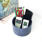 Hennaja Round Leather Art Supply Organizer,Remote Control Holder,360 Degree Spinning,Multi-Functional Pencil Holder,4 Compartments Desktop Stationary Organizer(1-Carved Blue) - color: 1-Carved Blue