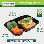 Freshware Meal Prep Containers [50 Count ] 2 Compartment with Lids, Food Storage Containers, Bento Box, BPA Free, Stackable, Microwave/Dishwasher/Freezer Safe (28 oz) - size: 2-COMP-50PK