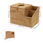 Sumnacon Tissue Box Square Tissue Box Cover with Storage Rattan Tissue Box Holder with 2 Side Organizer,Wicker Tissue Cover Cube Tissue Holder for Bathroom Living Room Table Desk Office - color: Natural