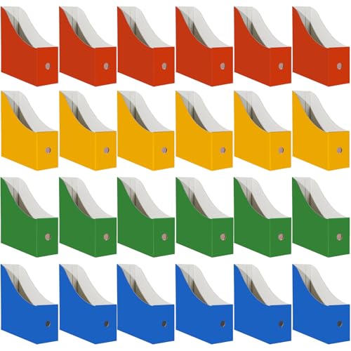 Limitliho Cardboard Magazine Holder (24 Pack), Sturdy Book Bins for Classroom, Vertical File Folder Organizer, 10.6'' 10.2'' 3.5'' Inch Magazine Rack (Multi-Color, 24 Pack) - color: Multi-Color