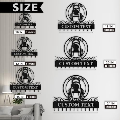 Personalized Key Holder for Wall - Custom Weightlifting Coat Rack Wall Hanging with Name, Metal Key Holder Hooks Organizer Rack, Home Gym Decor, Key Hanger for Gym Doorway Office - color: Color05 Gym