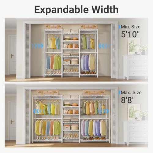 VIPEK X3 Plus Large Expandable Closet Rack Adjustable from 5'10" to 8'8" with Extendable Shelves and Hanger Rods, Freestanding Clothing Racks Modular Closet Systems Wardrobe, Max Load 1360LBS, White - color: White, size: X3 Plus