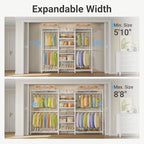 VIPEK X3 Plus Large Expandable Closet Rack Adjustable from 5'10" to 8'8" with Extendable Shelves and Hanger Rods, Freestanding Clothing Racks Modular Closet Systems Wardrobe, Max Load 1360LBS, White - color: White, size: X3 Plus