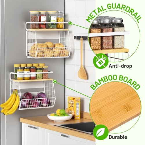 Ofiray-home Magnetic Fridge Shelf with Wood Lid, Fruit Potato Onion Storage Bins, Pantry Organizers, Large Container Spice Rack for Refrigerator, Kitchen Counter, Cabinet (1, White) - color: White, size: 1-Regular