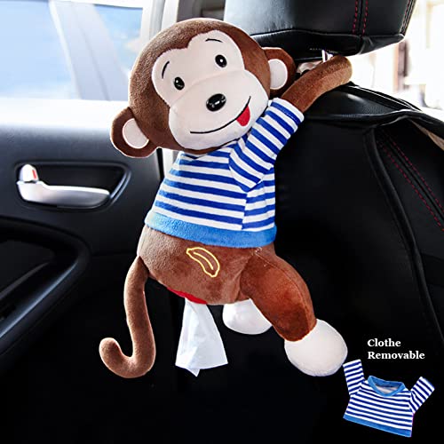 Elephant Tissue Box Cover Plush Tissue Box Holder for Car, Home, Decorative Holder/Organizer for Bathroom Vanity Countertop, Nightstands, Office Desk (Monkey) - color: Monkey