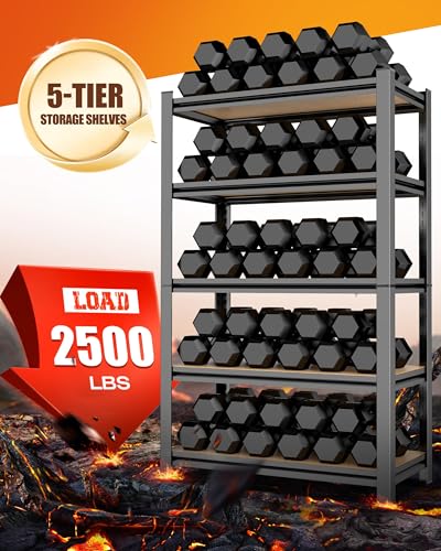 AOARGG 78"H-45.6"W Garage Shelving Heavy Duty Storage Shelves, Metal Adjustable Shelving Unit, Utility Garage Organizer Shelf for Basement, Pantry, Kitchen, Warehouse, 45.6"W x 19.7"D x 78"H - size: 5-Wood-19.7"Dx45.6"Wx78"H