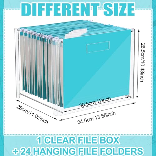 Dispowreath 24 Hanging File Folder with Acrylic Organizer for Letter/a4 Size Desktop Clear File Storage Box with Handles for Home Work Office Use(Blue,Classic) - color: Blue, style: Classic