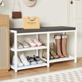 ZHOOGE Shoe Bench & Rack Storage Bench with Seat Cushion, Stable Entryway Bench Holds Up to 300 lb, (35" L x 12" W x 17" H, White) - color: White, size: 35"L x 12"W x 17"H