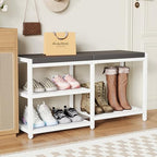 ZHOOGE Shoe Bench & Rack Storage Bench with Seat Cushion, Stable Entryway Bench Holds Up to 300 lb, (35" L x 12" W x 17" H, White) - color: White, size: 35"L x 12"W x 17"H