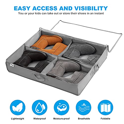 Under Bed Shoe Storage Organizer Set of 2, Fits 16+4 Pairs Boots Total, Underbed Shoe Box Storage Containers w/ Reinforced Handles, Clear Foldable Shoes Organizer Adjustable Dividers w/ Bottom Support - size: 16+4 Cells