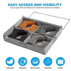 Under Bed Shoe Storage Organizer Set of 2, Fits 16+4 Pairs Boots Total, Underbed Shoe Box Storage Containers w/ Reinforced Handles, Clear Foldable Shoes Organizer Adjustable Dividers w/ Bottom Support - size: 16+4 Cells (Adjustable Dividers)