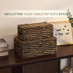 Set of 2 Black Wicker Baskets with Lid - color: Black