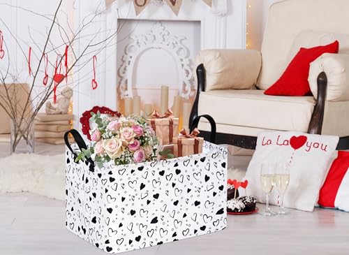 MAIZMZ Girls Empty Gift Basket Heart Print Storage Cube for Women, Closet Shelf Organizer Bins with Handles Nursery hamper Kids Toys Books Box Room Deco - color: Grey love
