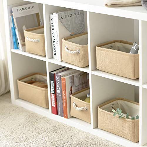 TheWarmHome Storage Basket for Organizing - Small 6 Pack 11.8x7.8x5.2 inch Fabric Storage Cubes with Cotton Rope Handle, Collapsible Storage Bins Baby Storage Toy Nursery (Beige) - color: Beige, size: 6PCS/Small -11.8Lx7.9Wx5.2H