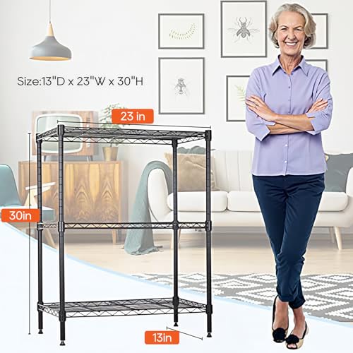 BestOffice 3-Shelf Adjustable Metal Storage Shelves Wire Shelving Unit Organizer Wire Rack 450Lbs Capacity for Small Places Kitchen Garage 23Lx13.2Wx30.2H,Black - color: Black, size: 23"D x 13"W x 30"H
