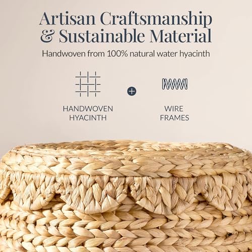 Best Choice Products Scalloped Multipurpose Hyacinth Storage Basket, Plant Décor, Handwoven Organizer Tote for Bedroom, Living Room, Nursey, w/Lid - Natural - color: Scallop, Natural