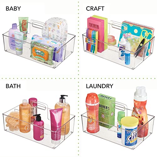 mDesign Large Plastic Divided Portable Storage Organizer Caddy Tote Basket Bin with Handle for Kitchen, Pantry, Countertop, Cabinet, Cupboard - Ligne Collection - Clear - size: Pack of 1