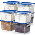 CURTA 8-Pack 12 Qt NSF Clear Polycarbonate Food Storage Containers with Blue Lids - Square, Commercial-Grade, Freezer & Dishwasher Safe, Stackable - color: 12.0 Qt 8-Pack(Blue Lids)