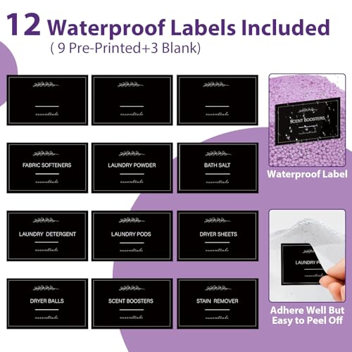 COAZEX 2+1 Pack Clear Laundry Pods Container & Dryer Sheet Holder, Plastic Square Laundry Room Organization and Storage Jars with Black Lids, Scoops & Labels for Detergent, Powder, Dryer Balls - color: 2+1 Pack