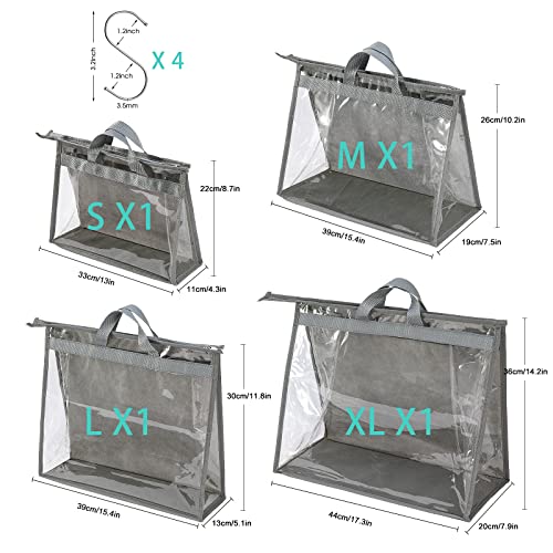 CINPIUK 4 Pack Handbag Dust Bags Clear Purse Storage Organizer for Closet, Zipper Hanging Storage Bag for Handbags, Grey - color: Gray, size: 4 Sizes-4PCS