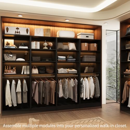 VOWNER 50'' Freestanding Closet System with Drawers & Adjustable Shelves & Rod, Wood Walk in Closet Organizer System, Shelving Unit, Garment Rack, Armoire Wardrobe Closet Bedroom Entryway, Black, BC - color: Black