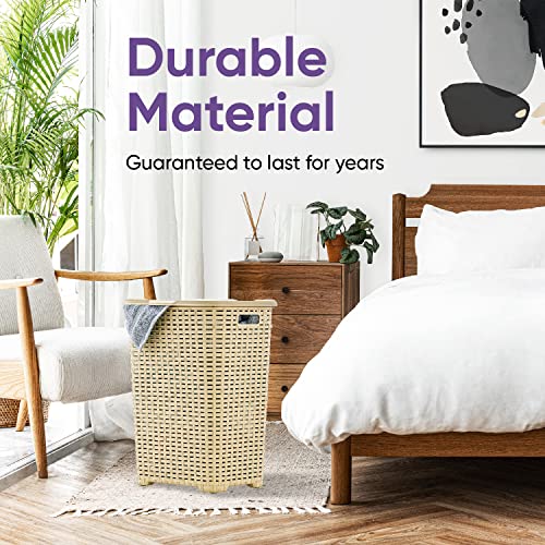 Superio Laundry Hamper Basket With Easy Open Lid 60 Liter Beige, Large Wicker Hamper, Dirty Cloths Storage With Two Cutout Handles, Laundry Room Bin - color: Beige, size: 1-pack