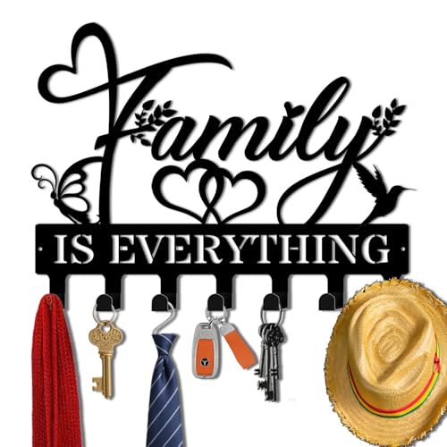 Key Holder Wall Mount, Family is Everythings Sign, Key Holder Wall for Wall Decorative with 6 Hooks, Organizer Rack Hanger for Entryway, Front Door, Hallway, Office 9.8 inches - color: Family is Everythings