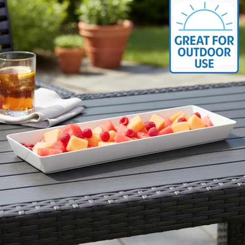 US Acrylic White Plastic Serving Trays (Set of 4) 15” x 5” | Narrow Unbreakable Reusable Rectangular Party Platters | Serve Appetizers, Fruit, Veggies, & Desserts | BPA-Free & Made in USA - color: White, size: 15" x 5"
