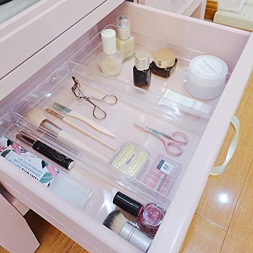 LotFancy Clear Drawer Organizers, 12” x 3” x 2”, Set of 3, Drawer Organizer Trays for Desk, Plastic Storage Bins for Bathroom, Makeup, Utensils, Stackable - size: 12x3x2''