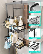 HapiRm Hanging Shower Caddy Over the Door with 14 Hooks and Soap Holder, No Drilling Adhesive Shower Storage, Rustproof & Waterproof Stainless Steel Bathroom Shelves - Black - color: C-Black