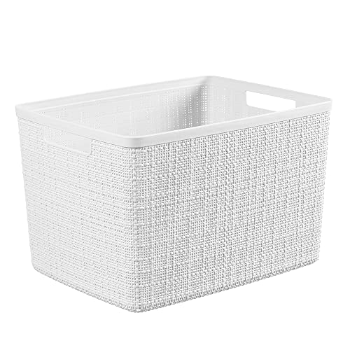 Curver Set of 4 Large 20L Jute Decorative Plastic Organization and Storage Baskets - Perfect Bins for Home Office, Closet Shelves, Kitchen Pantry and All Bedroom Essentials, White - color: White, size: Large 20L