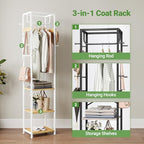 ELYKEN Coat Rack Freestanding, Hall Tree with 3 Storage Shelves and 12 Hooks, Industrial Clothes Rack Stand Organizer for Bedroom, Hallway, Entryway, Office, Living Room - color: Natural