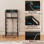 Furnulem Night Stand with Charging Station, Black Nightstand with Drawers and Led Light, Tall Dresser for Bedroom, Bedside Table with Fabric Storage Bins, Metal Frame, Wood Furniture - color: Black Oak, style: 4 Drawer