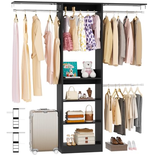 Besiost 48" Closet Organizer System, 4FT Closet System for Small Closets with 4 Hanging Rods & 3 Shelves, 80"H Small Closet Organizers and Storage for Bedrooms, Cloakrooms, Black - color: Black