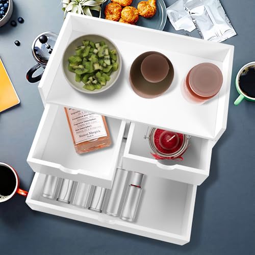 Charmewooden Desk Organizer with Drawers Countertop Drawer Organizer Drawers for Desk Top Home Office Workspace Bathroom Toiletries Supplies (White with shelf) - style: White with shelf
