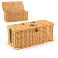 Cord hider box,Imitation rattan cable management organizer storage box with lid 2 open slots extension cord keeper charging basket cover under desk for hide wire cords and power strip-13"L*5.1"W