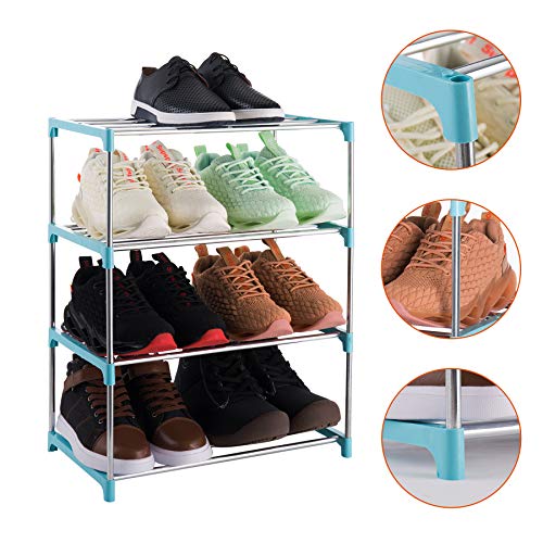 4-Tier Stackable Small Shoe Rack, Lightweight Shoe Shelf Storage Organizer for Entryway, Hallway and Closet (Blue) - color: Blue, size: 4-Tier