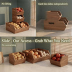 Potato and Onion Storage Bin Set of 3 – Stackable Acacia Wood Onion Storage & Vegetable Baskets for Kitchen Pantry | Wooden Onion and Potato Storage Bins for Potatoes, Garlic & Fruit