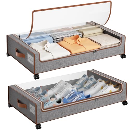 Yecaye Under Bed Storage with Wheels, 2 Pack Under the Bed Storage Containers with Lids & Label, XXL 60L Rolling Underbed Storage Drawers for Clothes, Blankets, Shoes - color: Greige, size: 2 Pack
