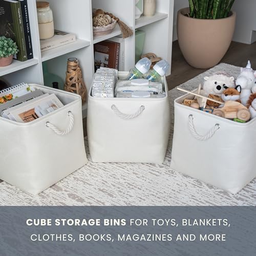 OrganiHaus 13x13 Cube Storage Bins 4 Pack, Foldable Cube Storage Organizer w/ Rope Handles, Collapsible Fabric Bins for Toys, Clothes & Closet Organization, Fabric Square Baskets - Off-White - color: Off-White, size: 4 pcs (13x13)