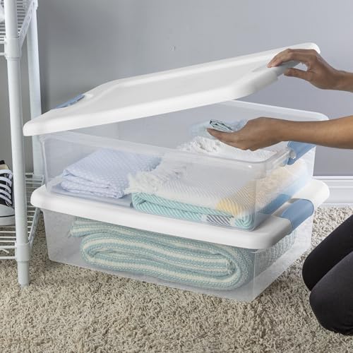 Sterilite 24-Pack Latching Box, Clear Plastic Under Bed Storage Bins with Lids, 32 Quart - Large Stackable Tote Organizer Containers for Closet, Bedroom, Bathroom, and Office Organization - size: 32 Quart, style: 24 Pack
