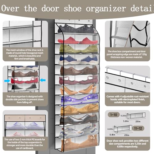 PAULONE 12 Pocket Over the Door Shoe Organizer,Reusable Breathable Large Mesh Bag Men's & Women's Sneaker Organizer,Shoe Organizer for Kids,Hanging Shoe Storage Hanging Bag (White) - color: 12th Floor White