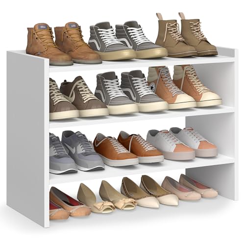 VASAGLE Shoe Rack for Closet, Stackable Shoe Organizer Shelf for Entryway, 3 Tiers, 11.7 x 24.4 x 21.3 Inches, White ULBS063WZ01S - size: 3 Tiers (24.4"W)
